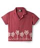 Little Kangaroos Cotton Woven Half Sleeves Shirt With Tree Embroidery - Wine