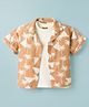 Little Kangaroos Cotton Woven Half Sleeves Tree Printed Shirt with T-Shirt - White & Brown