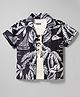 Little Kangaroos Cotton Woven Half Sleeves Leaf Printed Resort Collar Shirt With Inner Tee - Black