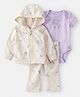 Carter's Cotton Woven Full Sleeves Hooded Jacket & Pant Winter Wear Co-Ord Set with Onesie & Unicorn Print - Purple & Cream