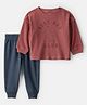 Carter's Cotton Woven Full Sleeves Sweatshirt & Lounge Pant Set with Best Bud Puppy Print - Brown & Navy Blue