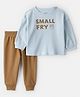 Carter's Cotton Woven Full Sleeves Sweatshirt & Lounge Pant Set with Small Fry Print - Light Brown & Light Blue
