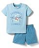 Zero Knitted Half Sleeves T-Shirt & Shorts Set with Summer Print - Light Blue