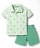 Zero Knitted Half Sleeves Horse Printed T-Shirt & Shorts Set - Light Green