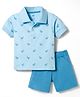 Zero Knitted Half Sleeves Horse Printed T-Shirt & Shorts Set - Light Blue