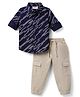 Babyhug Cotton Woven Full Sleeves Printed Shirt & Trouser Set - Navy Blue & Beige