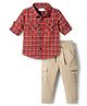 Babyhug Cotton Woven Full Sleeves Checkered Shirt & Trouser Set - Beige