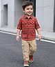 Babyhug Cotton Woven Full Sleeves Checkered Shirt & Trouser Set - Beige