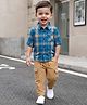 Babyhug Cotton Woven Full Sleeves Checks Shirt & Lounge Pant Set - Blue & Beige