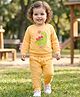Babyoye 100% Cotton Knit Full Sleeves Winter Wear Set with Dino Embroidery & Applique - Yellow