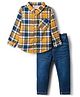 Babyhug Cotton Woven Full Sleeves Checkered Shirt & Denim Jeans Set - Blue
