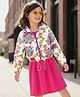 OLLINGTON ST. Cotton Knit Full Sleeves Floral Printed Front Open Jacket - White & Pink