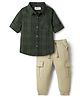Babyhug Cotton Woven Full Sleeves Checks Shirt & Lounge Pant Set - Dark Green & Beige