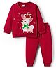 Babyoye 100% Cotton Knit Full Sleeves Winter Wear Set with Deer Embroidery & Applique - Red