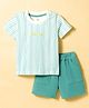 Zero Knitted Half Sleeves Striped T-Shirt & Shorts Set - Green