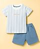 Zero Knitted Half Sleeves Striped T-Shirt & Shorts Set - Blue