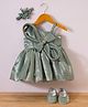 Enfance Sleeveless Stone Embellished Bow Applique Detailed Knee Length Dress With Headband & Booties - Pista Green