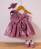 Enfance Sleeveless Stone Embellished Bow Applique Detailed Knee Length Dress With Headband & Booties - Onion Pink