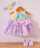 Enfance Sleeveless Pearl Embellished Floral Applique Detailed Knee Length Dress With Headband & Booties - Purple