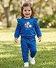 Babyoye 100% Cotton Knit Full Sleeves Sweatshirt & Lounge Pant With Floral Print & Applique - Blue