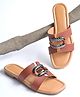 NZS Abstract Applique Detailed Slip On Sandals - Brown