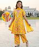 EARTHY TOUCH Cotton Jersey Knit Half Sleeves Kurta Salwar Set With Floral Print & Dupatta - Yellow