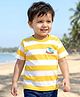Babyhug 100% Cotton Knit Half Sleeves Striped T-Shirt With Shark Print - Multicolour