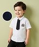 Mark & Mia Woven Half Sleeves Solid Shirt with Tie & Brand Embroidery - White