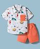 Mark & Mia Cotton Lycra Knit  Half Sleeves Oversize Dino Printed Shirts & Shorts Sets With Pocket Detailing - Multi Color