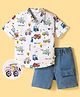 Mark & Mia Cotton Knit Half Sleeves Oversized Shirt & Denim Cotton Lycra Shorts Set with Vehicle Print - Multicolor
