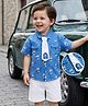 Mark & Mia Cotton Knit Half Sleeves Shirt & Cotton Lycra Shorts Set with Teddy Print & Tie - Multicolor
