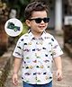Mark & Mia Woven Half Sleeves Oversized Vehicles & Bear Printed Shirt with Pocket Detailing - White