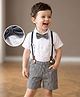 Mark & Mia Cotton Lycra Woven Half Sleeves Solid Party Shirt & Shorts Set With Bow & Suspender - Multicolor