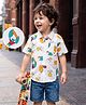 Mark & Mia Cotton Woven Half Sleeves Octopus Printed Oversize Shirt With Pocket Detailing - White