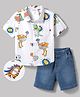 Mark & Mia Cotton Lycra Woven Half Sleeves Animal Printed Oversized Shirt & Denim Shorts Set - Multicolour