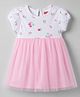 Babyhug Mesh Knit Half Sleeves Floral Printed Frock - Pink