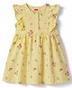 Babyhug Cotton Knit Ruffled Sleeves Floral Printed Frock - Yellow