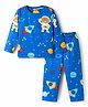 Babyhug Cotton Knit Full Sleeves Co-ords T-Shirt & Pajama Night Suit with Space Theme Print - Navy Blue