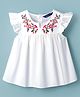 Pine Kids 100% Cotton Woven Frill Sleeves Floral Embroidered Top - White