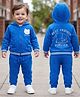 Babyoye 100% Cotton Knit Full Sleeves Hooded Winter Wear Suit with Front & Back Bear Embroidery - Blue