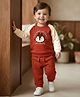 Babyoye 100% Cotton Knit Full Raglan Sleeves Sweatshirt & Lounge Pant Set With Animal Embroidery - Brown