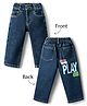 Little Kangaroos Woven Full Length Washed Denim Jeans with Text Print - Navy Blue