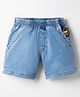 Little Kangaroos Denim Woven Knee Length Solid Color Shorts - Light Blue