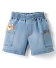 Little Kangaroos Denim Woven Knee Length Shorts with Bear Embroidery - Light Blue