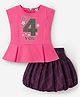 Enfance Cap Sleeves Just 4 You Text Printed Top & Graph Checked Skirt Set - Pink