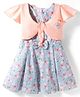 Enfance Floral Printed Knee Length Dress With Half Sleeves Applique Detailed Shrug - Fawn