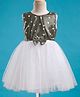 Enfance Sleeveless Polka Dots Printed Pearl Embellished & Floral Applique Detailed Knee Length Dress - Olive Green