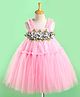 Enfance Sleeveless Pearl Embellished Floral Applique Detailed Knee Length Dress - Pink