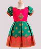 Enfance Half Puffed Sleeves Ethnic Embroidered Beads & Gota Lace Embellished Knee Length Pattu Pavadai Dress - Bottle Green