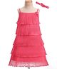 Enfance Sleeveless Glitter & Stone Embellished Floral Applique Detailed Knee Length Layered Dress With Headband  - Dark Pink